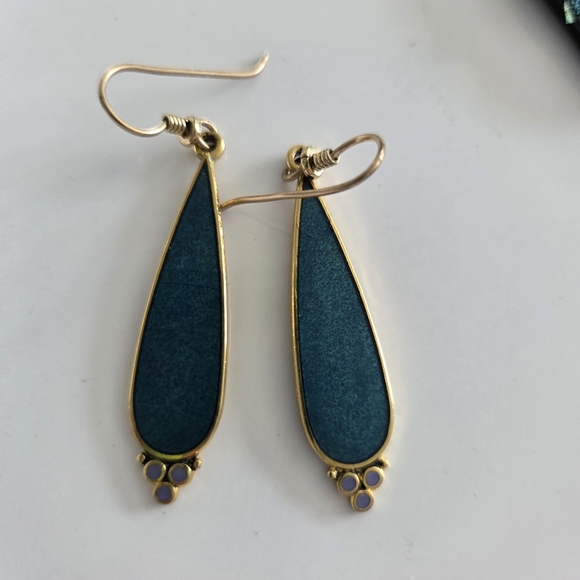 Laura Burch Jewelry - Vintage, Laura Burch, Elegant Goldtone and Teal Drop Earrings